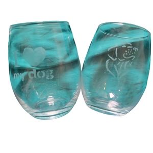 Handcrafted Etched Stemless Wine Glass Set
